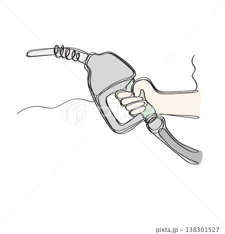 Continuous line of hand holding gas nozzle illustration vector isolated on white background 138301527
