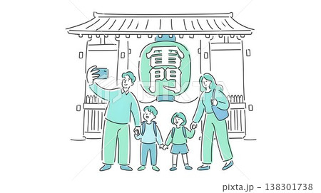 浅草寺の雷門前で記念撮影や観光を楽しむ家族 138301738