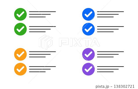 Colorful checklist illustration with check marks and text lines modern task list concept approval validation progress tracking user interface design clean layout productivity workflow management Colorful checklist illustration with check marks and text lines modern task list concept approval validation progress tracking user interface design clean layout productivity workflow management 138302721