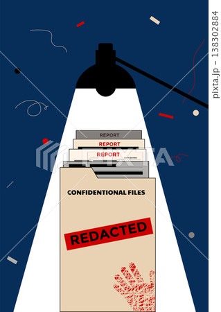 Investigation Confidential Files Folder with Redacted Stamp and Broken Chain, vector illustration 138302884