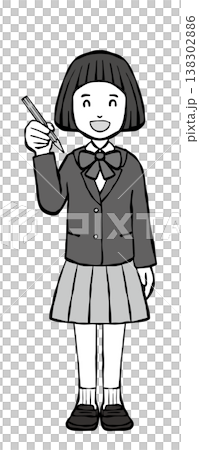 【モノクロ】女の子笑顔　鉛筆　制服ブレザー 138302886