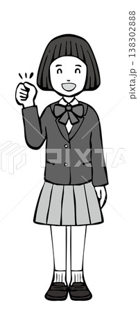 【モノクロ】女の子笑顔　ガッツポーズ　制服ブレザー 138302888