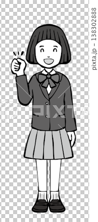【モノクロ】女の子笑顔　ガッツポーズ　制服ブレザー 138302888