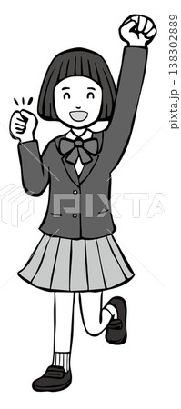 【モノクロ】女の子笑顔　ガッツポーズ　制服ブレザー 138302889