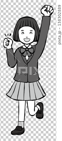 【モノクロ】女の子笑顔　ガッツポーズ　制服ブレザー 138302889