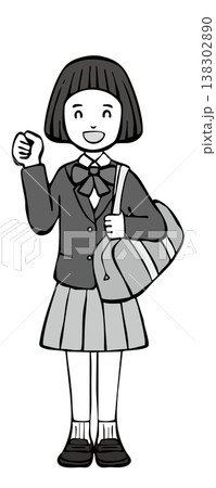 【モノクロ】女の子笑顔　ガッツポーズ　制服ブレザー 138302890