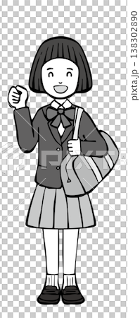 【モノクロ】女の子笑顔　ガッツポーズ　制服ブレザー 138302890