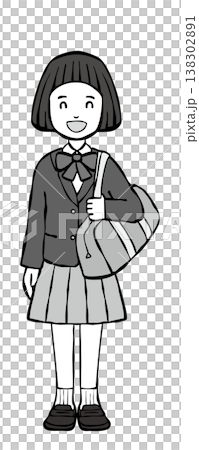 [Monochrome] Girl smiling, wearing a school blazer 138302891