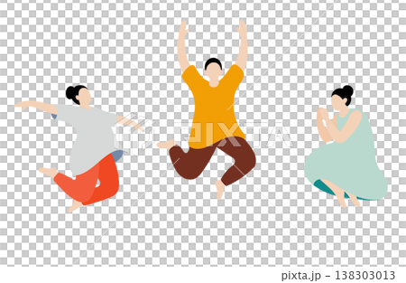 躍動感いっぱいにジャンプする人たち 138303013