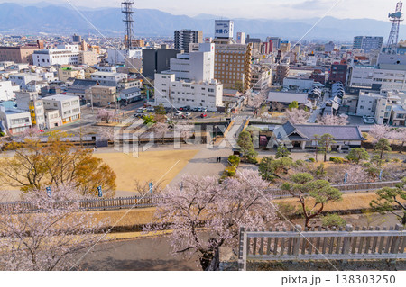(山梨県) 桜咲く舞鶴城公園(甲府城跡)から見下ろす甲府の街並み (山梨県) 桜咲く舞鶴城公園(甲府城跡)から見下ろす甲府の街並み 138303250