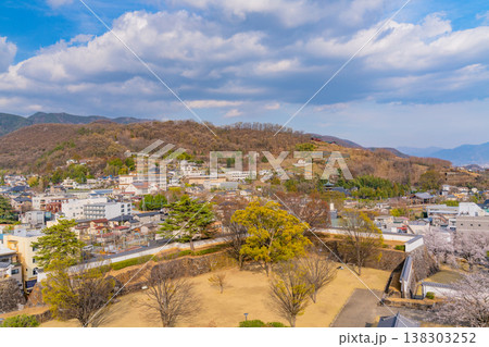 (山梨県) 桜咲く舞鶴城公園(甲府城跡)から見下ろす甲府の街並み (山梨県) 桜咲く舞鶴城公園(甲府城跡)から見下ろす甲府の街並み 138303252