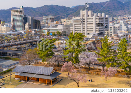 (山梨県) 桜咲く舞鶴城公園(甲府城跡)から見下ろす甲府の街並み (山梨県) 桜咲く舞鶴城公園(甲府城跡)から見下ろす甲府の街並み 138303262