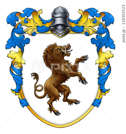 Boar Coat of Arms Family Crest Heraldic Shield 138303523