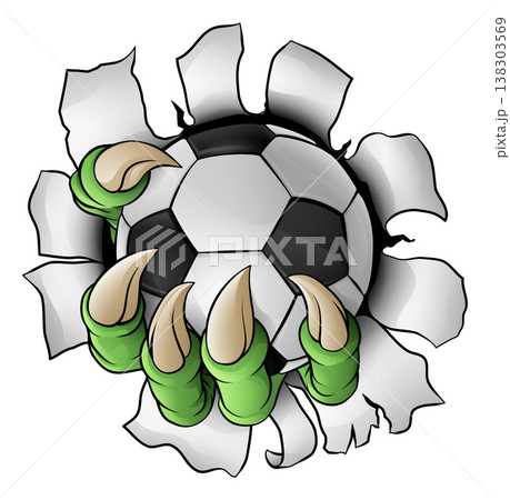 Soccer Football Ball Claw Cartoon Monster Hand 138303569