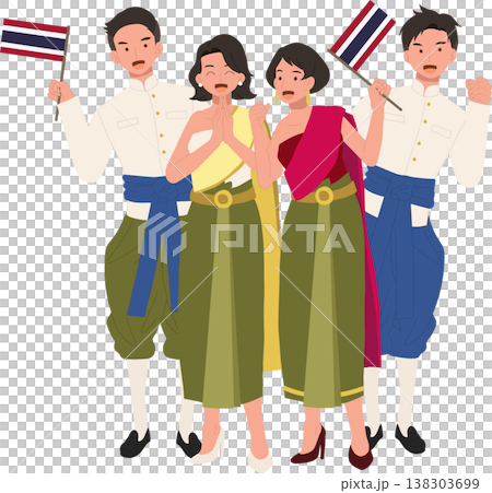 thai community in traditional clothing holding thailand flag at cultural event in thailand, expressing national pride history and shared identity 138303699