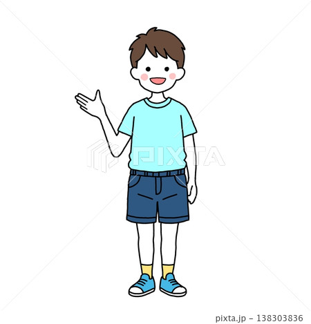 案内をするカジュアル幼児・男の子 138303836