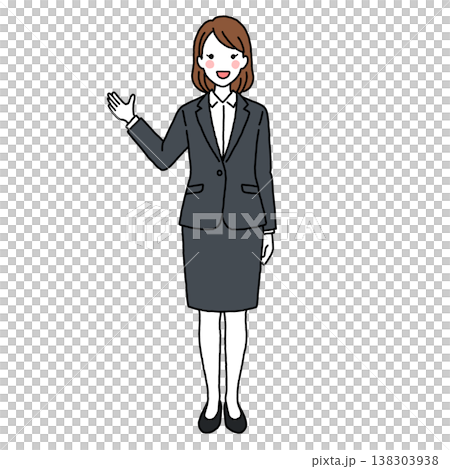 一位身穿西裝的年輕女子正在指路 一位身穿西裝的年輕女子正在指路 138303938