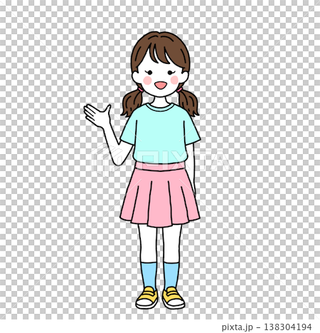 案内をするカジュアルな幼児・女の子 138304194