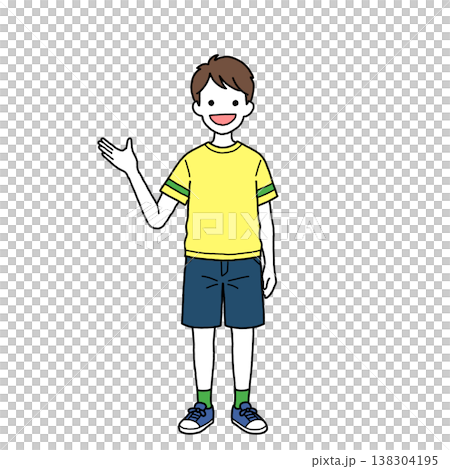 一名小學生正在帶人參觀 一名小學生正在帶人參觀 138304195