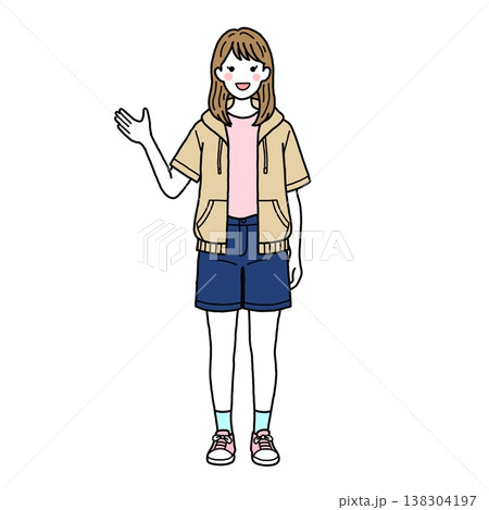 案内をするカジュアル女子学生 138304197