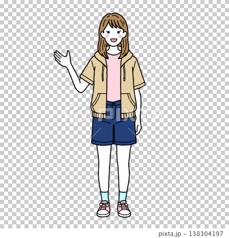 案内をするカジュアル女子学生 138304197
