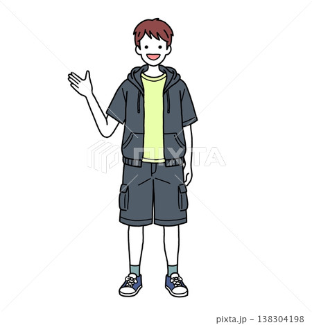 案内をするカジュアル男子学生 138304198