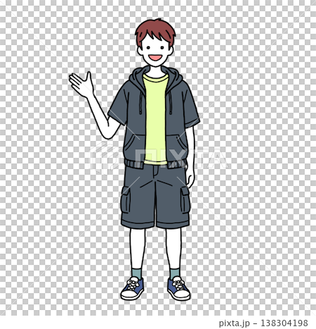 案内をするカジュアル男子学生 138304198