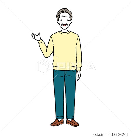 案内をするカジュアルシニア男性 138304201
