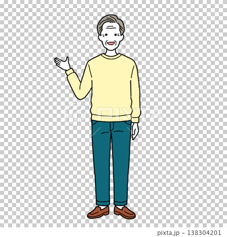 案内をするカジュアルシニア男性 138304201