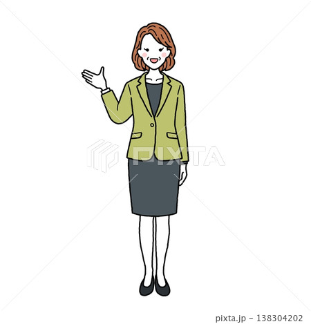 案内をするスーツの中年女性 138304202