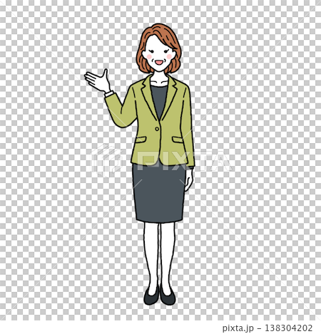 案内をするスーツの中年女性 138304202