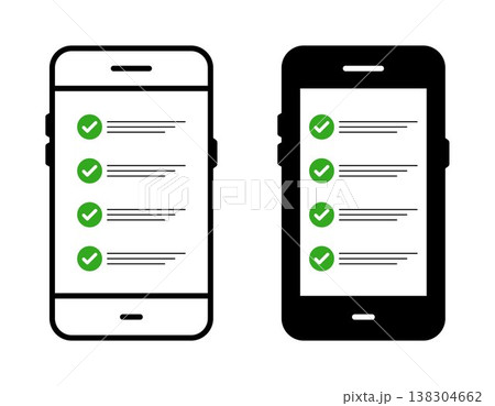 Mobile checklist interface illustration with smartphone screens task list with check marks approval validation concept modern UI design clean minimal layout productivity workflow digital application 138304662