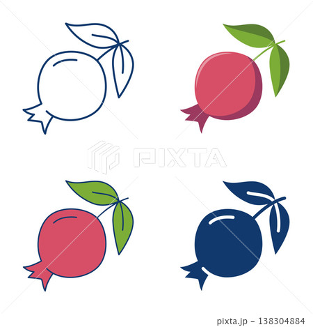 Pomegranate fruit icon set 138304884