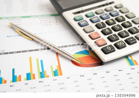 Calculator with pen on data business graphs paper. Calculator with pen on data business graphs paper. 138304996