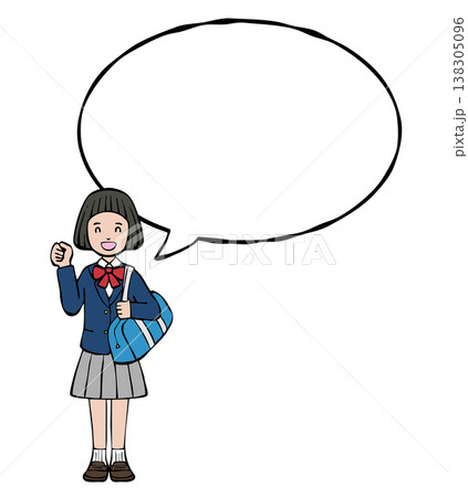 女の子 笑顔 ガッツポーズ 制服 フキダシ 女の子 笑顔 ガッツポーズ 制服 フキダシ 138305096