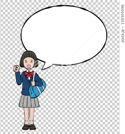 女の子 笑顔 ガッツポーズ 制服 フキダシ 女の子 笑顔 ガッツポーズ 制服 フキダシ 138305096
