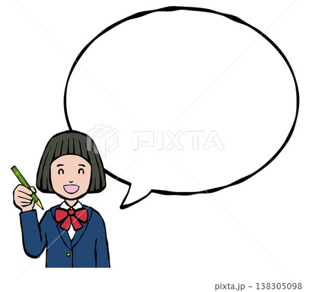 女の子　笑顔　制服　フキダシ　上半身 138305098