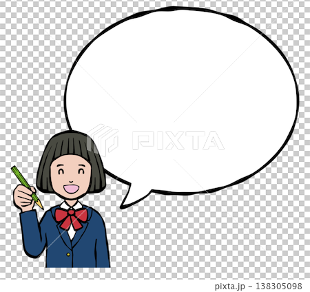 女の子　笑顔　制服　フキダシ　上半身 138305098