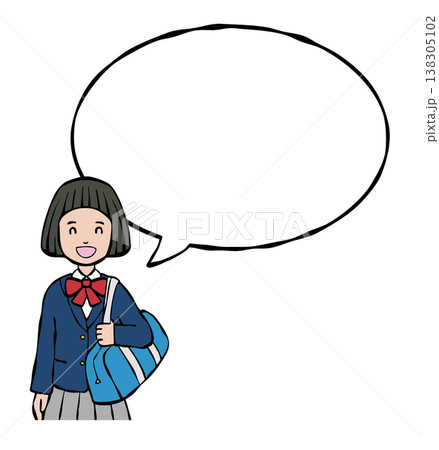女の子　笑顔　制服　フキダシ　上半身 138305102