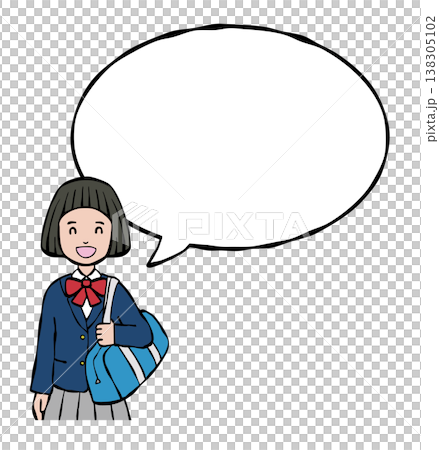 女の子　笑顔　制服　フキダシ　上半身 138305102