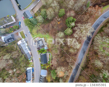 Esch-Sur-Sure, Wiltz, Grand Duche De Luxembourg, December 7, 2025, Aerial Village Junction With Esch-Sur-Sure, Wiltz, Grand Duche De Luxembourg, December 7, 2025, Aerial Village Junction With 138305301