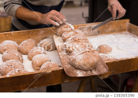 bread preparation. loaves of dough before baking bread preparation. loaves of dough before baking 138305390