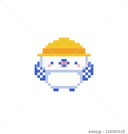 黄色い帽子と青色シマエナガのドット絵 黄色い帽子と青色シマエナガのドット絵 138305528