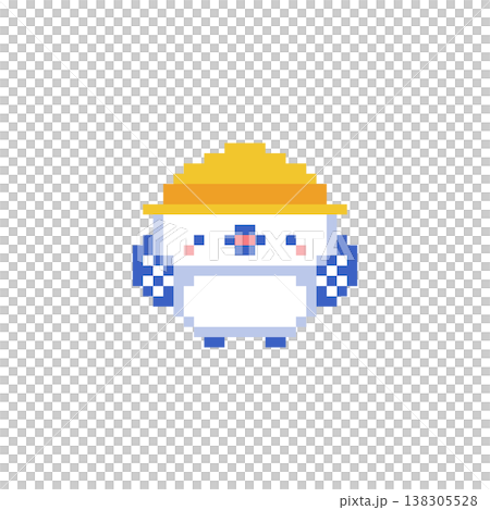 黄色い帽子と青色シマエナガのドット絵 黄色い帽子と青色シマエナガのドット絵 138305528