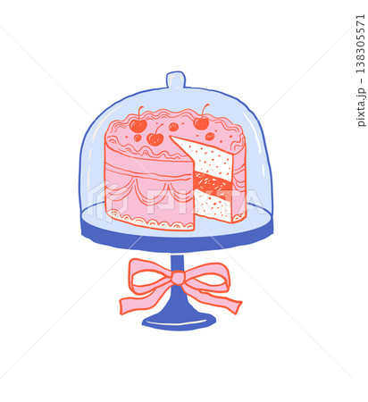 Pink and blue retro cake stand retro illustration. Vintage cafe, patisserie and bakery doodles Pink and blue retro cake stand retro illustration. Vintage cafe, patisserie and bakery doodles 138305571