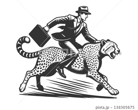 Businessman Riding Cheetah Speed and Success Businessman Riding Cheetah Speed and Success 138305675