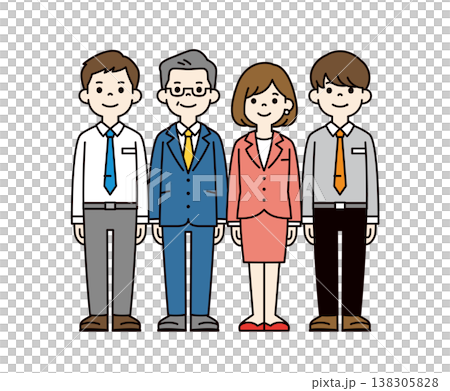 オフィスで働く、上司と部下・同僚・サラリーマン・OLの全身ベクターイラスト素材セット 138305828