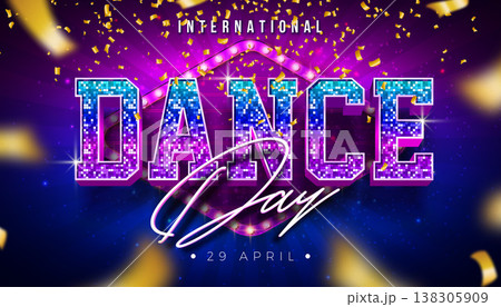 International Dance Day Banner Illustration with Light Bulb Billboard and 3d Disco Ball Texture Typography Lettering on Falling Confetti Background. Vector Design Template for Party Flyer, Invitation International Dance Day Banner Illustration with Light Bulb Billboard and 3d Disco Ball Texture Typography Lettering on Falling Confetti Background. Vector Design Template for Party Flyer, Invitation 138305909