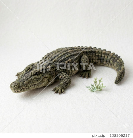 羊毛アート風に描いた、目を開けて止まってるワニ 138306237