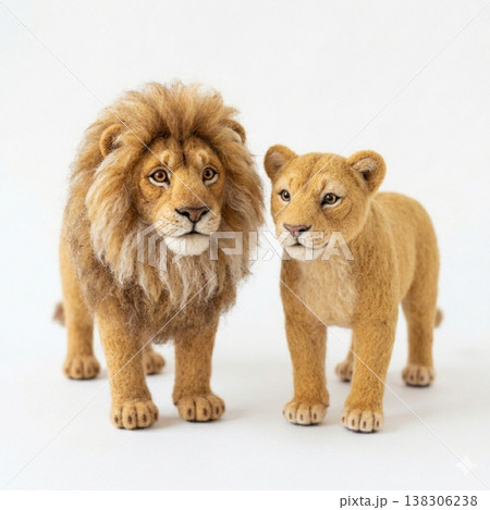 羊毛アート風に描いた、ライオンのオスとメス 138306238
